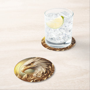 Dessous De Verre Rond Aigle doré symbolisant la force et la liberté