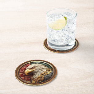Dessous De Verre Rond Aigle en or éclatant 