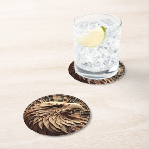 Dessous De Verre Rond Aigle majestueux sculpté dans un panier en bois
