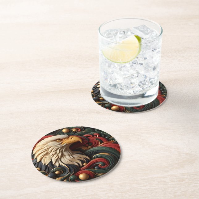 Dessous De Verre Rond Aigle Majestueux : Un Abstrait Doré (En situation)