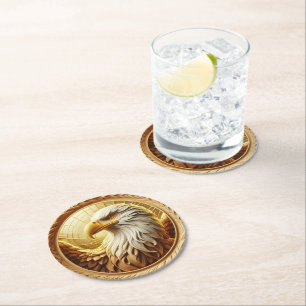 Dessous De Verre Rond Aigle Majestueux : Un Hommage Doré