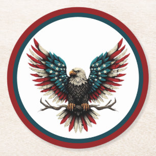Dessous De Verre Rond Aigle rustique patriotique américain/américain cha