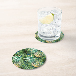 Dessous De Verre Rond Aiguilles Feuilles tropicales bleues