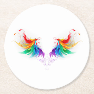 Dessous De Verre Rond Ailes fluffy arc-en-ciel