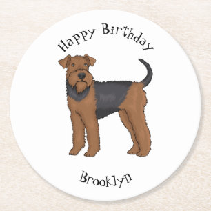 Dessous De Verre Rond Airedale terrier dog cartoon