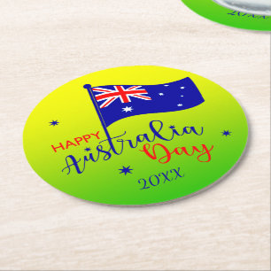 Dessous De Verre Rond Ajouter année, Joyeux drapeau Australie Jour Or Ve