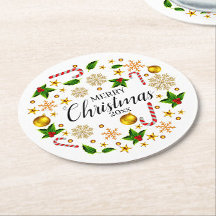 Dessous De Verre Rond Ajouter Année Joyeux Noël 20xx Thème de Noël