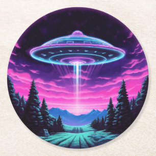 Dessous De Verre Rond Alien vaisseau spatial rétro futuriste