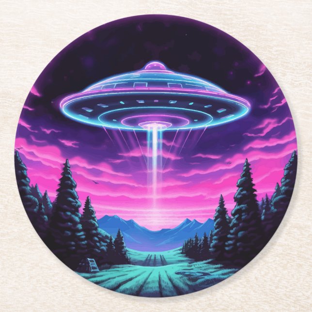 Dessous De Verre Rond Alien vaisseau spatial rétro futuriste (Devant)