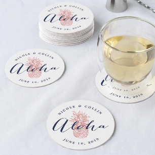 Dessous De Verre Rond Aloha Aquarelle tropicale ananas