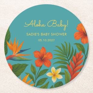 Dessous De Verre Rond Aloha Bébé ! Élégante Baby Shower Tropicale