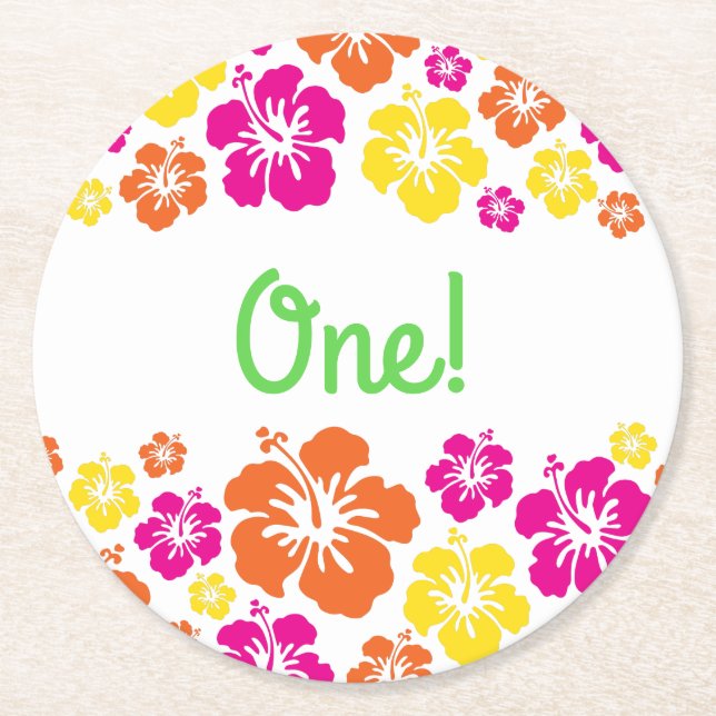 Dessous De Verre Rond Aloha Luau fête d'anniversaire (Devant)