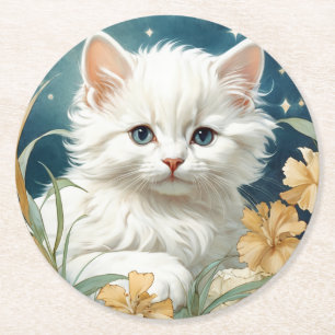 Dessous De Verre Rond Alphonse Mucha Art Nouveau Kitten