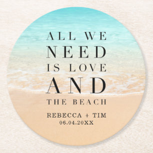 Dessous De Verre Rond Amour et mariage sur la plage 