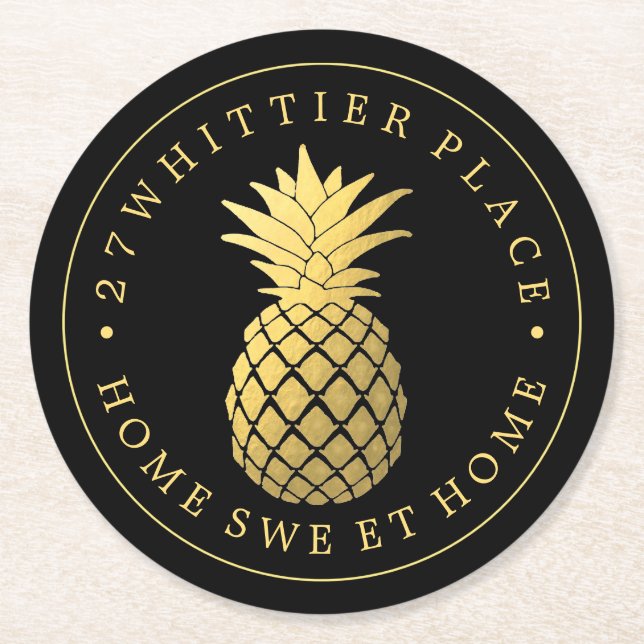 Dessous De Verre Rond Ananas | Adresse avec texte (Devant)