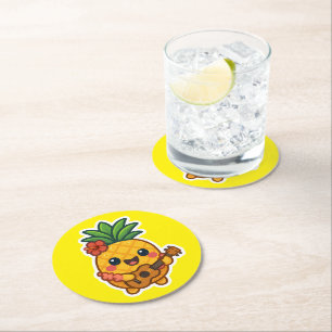 Dessous De Verre Rond Ananas souriant Kawaii - Tropical