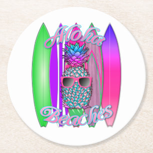 Dessous De Verre Rond Ananas surfant Aloha d'amusement tropical de