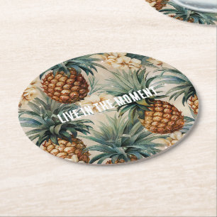 Dessous De Verre Rond Ananas tropicaux Floral