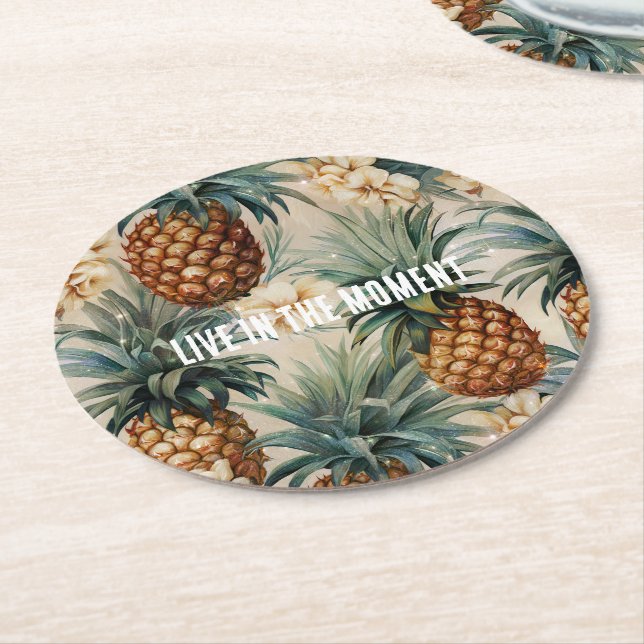 Dessous De Verre Rond Ananas tropicaux Floral (Incliné)
