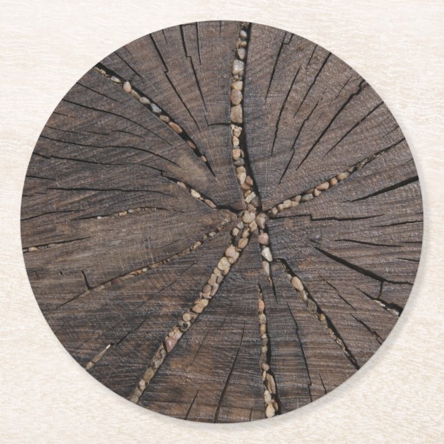 Dessous De Verre Rond Ancien arbre en tranches de bois (Devant)