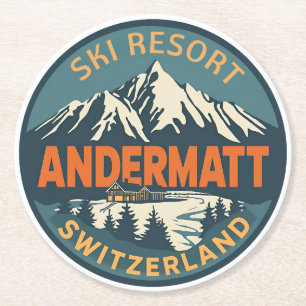 Dessous De Verre Rond Ancienne station de ski ANDERMATT Suisse Alpes sui