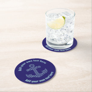 Dessous De Verre Rond Ancre Chevron bleu Texte personnalisé nautique