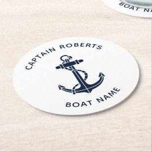 Dessous De Verre Rond Ancre de bateau moderne nom du capitaine coutume n