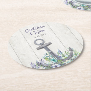 Dessous De Verre Rond Ancre florale marine
