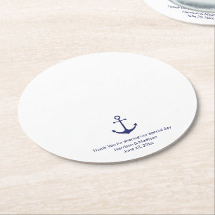 Dessous De Verre Rond ancre marine mariage bleu et blanc