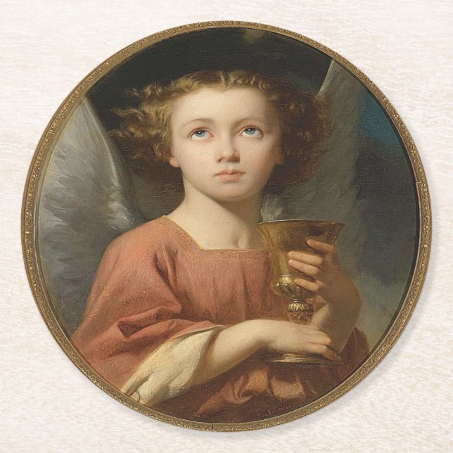 Dessous De Verre Rond Ange de Noël Avec Chalice (Devant)