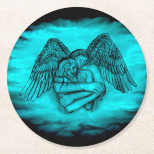 Dessous De Verre Rond Ange Eros amoureux, design noir et vert