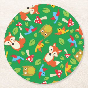 Dessous De Verre Rond Animaux des bois fête d'anniversaire