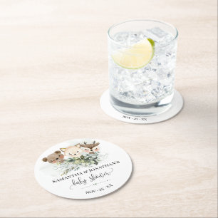 Dessous De Verre Rond Animaux forestiers Baby shower de verdure