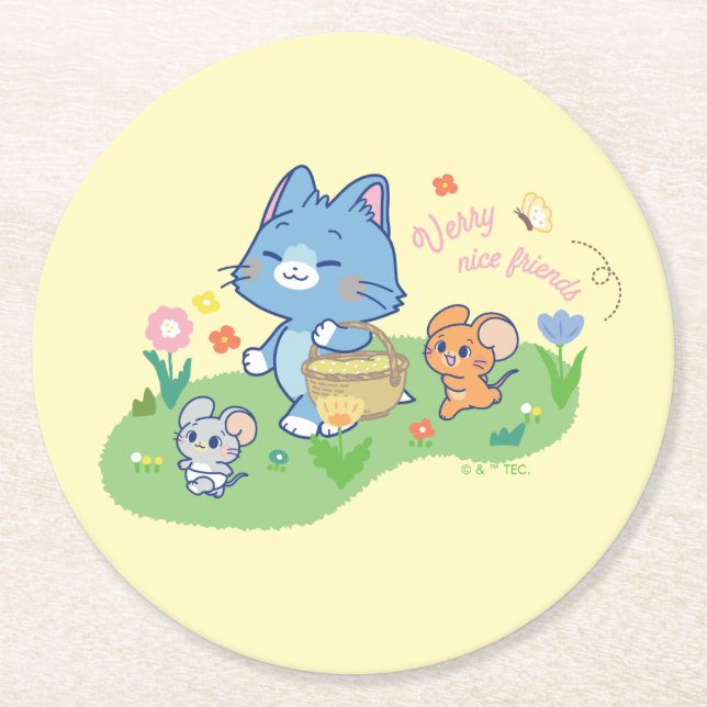 Dessous De Verre Rond Anime Tom, Jerry et Tuffy Picnic (Devant)