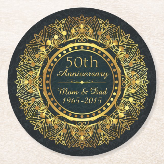 Dessous De Verre Rond Anniversaire classique du 50e Mariage (Devant)