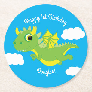 Dessous De Verre Rond Anniversaire de Dragon Cute Kid