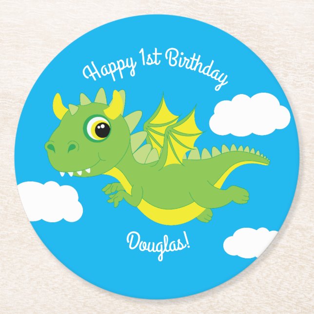 Dessous De Verre Rond Anniversaire de Dragon Cute Kid (Devant)