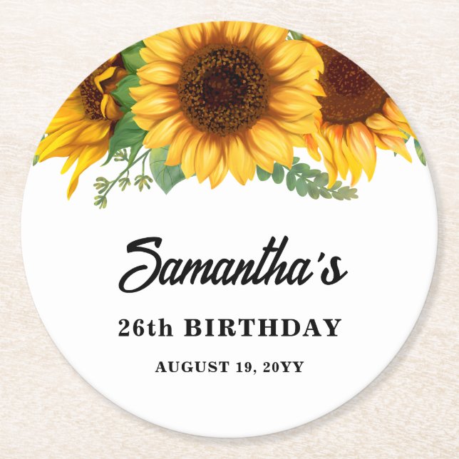 Dessous De Verre Rond Anniversaire de tournesol rustique (Devant)