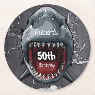 Dessous De Verre Rond Anniversaire des requins, Attaque des requins,