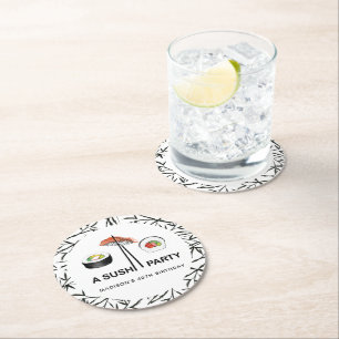 Dessous De Verre Rond Anniversaire du sushi personnalisé noir blanc