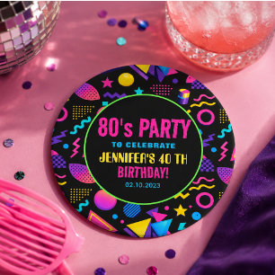 Dessous De Verre Rond Anniversaire personnalisé néon rétro 80’s - Amusan