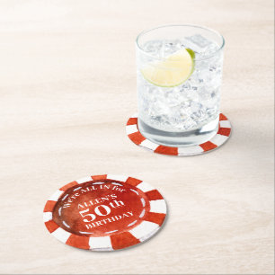 Dessous De Verre Rond Anniversaire Poker Chip Rouge Blanc Personnalisé