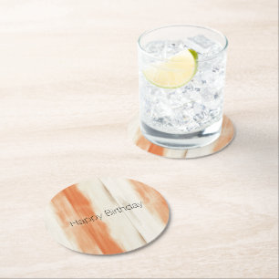 Dessous De Verre Rond Anniversaire Rayures Orange Pêche Crème