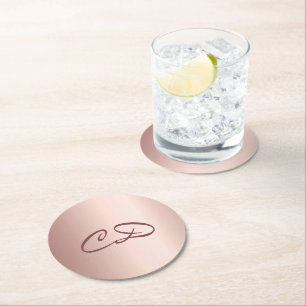 Dessous De Verre Rond Anniversaire rose or monogramme initiales