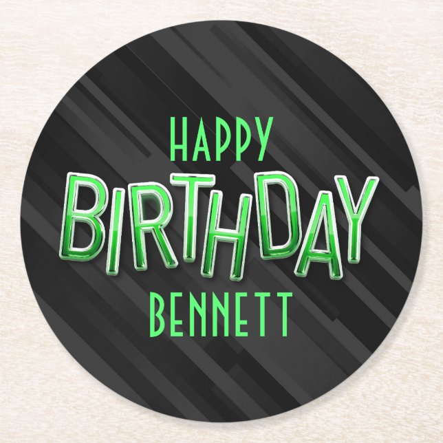 Dessous De Verre Rond Anniversaire vert adulte moderne (Devant)