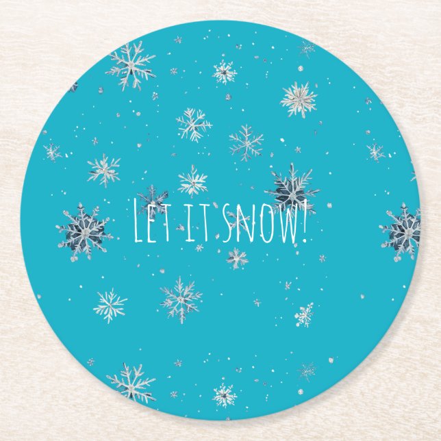 Dessous De Verre Rond Aqua Blue Silver White Christmas Snowflakes (Devant)