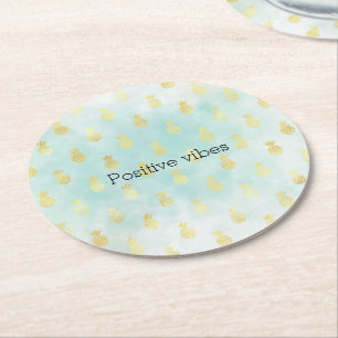 Dessous De Verre Rond Aqua White Gold Tropical Glam Pineapples