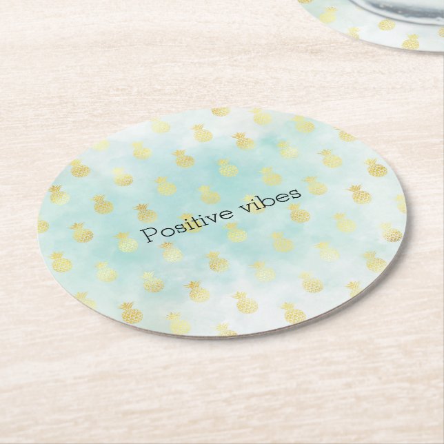 Dessous De Verre Rond Aqua White Gold Tropical Glam Pineapples (Incliné)
