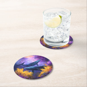 Dessous De Verre Rond Aquarelle Baleines Jardin Océan Abstrait