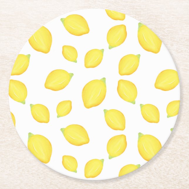 Dessous De Verre Rond Aquarelle Citron Motif 2 (Devant)